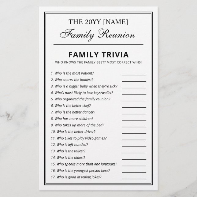 Flyer Reunião da família Trivia e Bingo, Jogos do Partid (Frente)