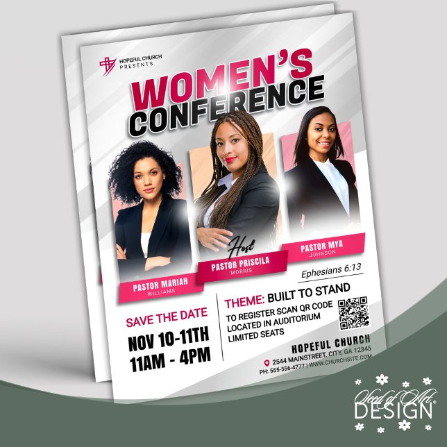 Flyer Reunião da Igreja da Mulher Rosa Moderna (Criador carregado)