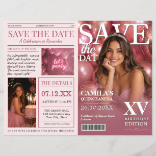 Flyer Revista Cor-de-Rosa Estilo Quinceanera Save the Da