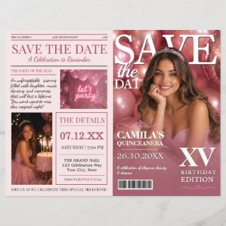 Flyer Revista Cor-de-Rosa Estilo Quinceanera Save the Da