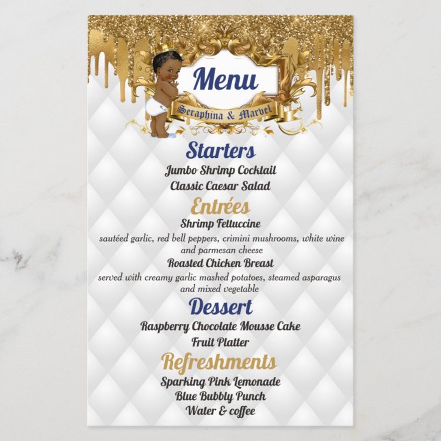 Flyer Rico Branco|Menu Dourado Glitter African Prince (Frente)