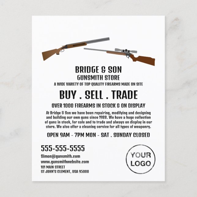 Flyer Rifle & Shotgun, Gunsmith, Publicidade De Gunstore (Frente)