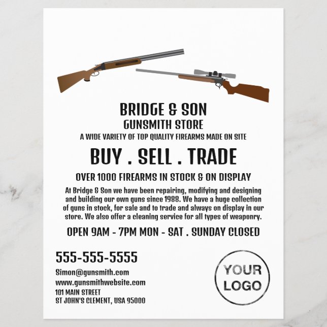 Flyer Rifle & Shotgun, Gunsmith, Publicidade De Gunstore (Frente)