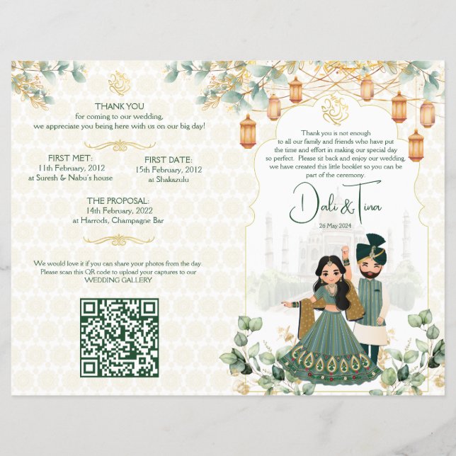 Flyer Ritos de casamento hindus programam ouro verde (Frente)
