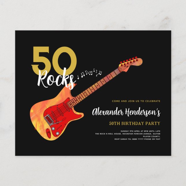 Flyer Rock and Roll 50th birthday party 50 rocks (Frente)