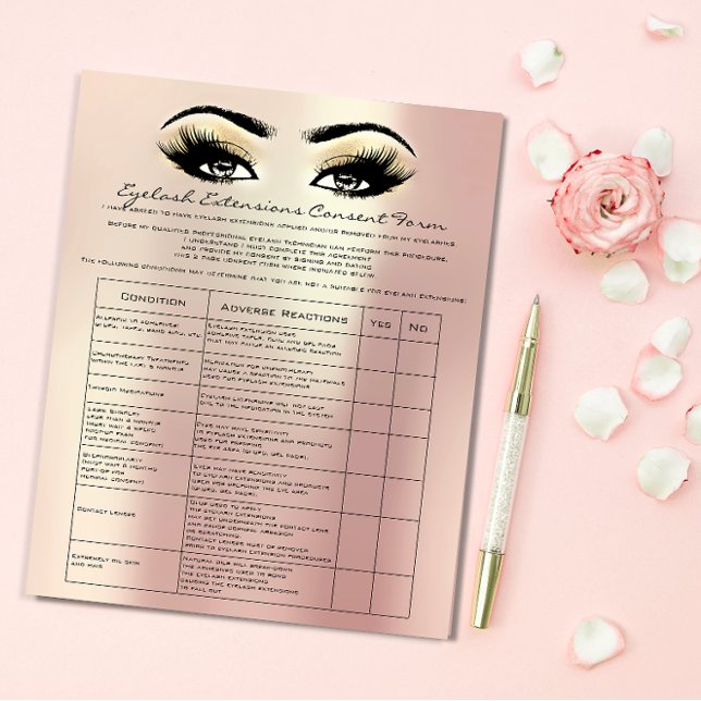 Flyer Rosa de isenção de responsabilidade de extensão Ey (Eyelash Extension Liability Waiver Rose Gold Flyer)