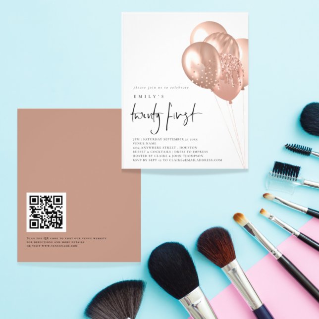 Flyer Rosa de PAPEL - Parte Balões Dourados do Código QR (Criador carregado)