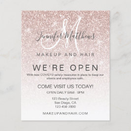 Flyer Rosa Dourado Glitter Estamos abertos Salon COVID S