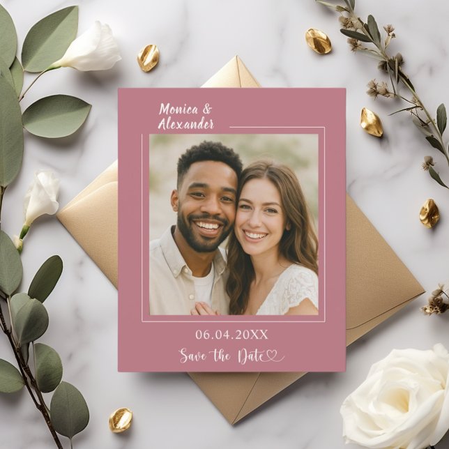 Flyer Rosa dourado marfim foto casamento Save the Date (Criador carregado)