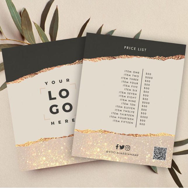 Flyer Rosa dourado preto elegante preço de cinza moderno (Criador carregado)