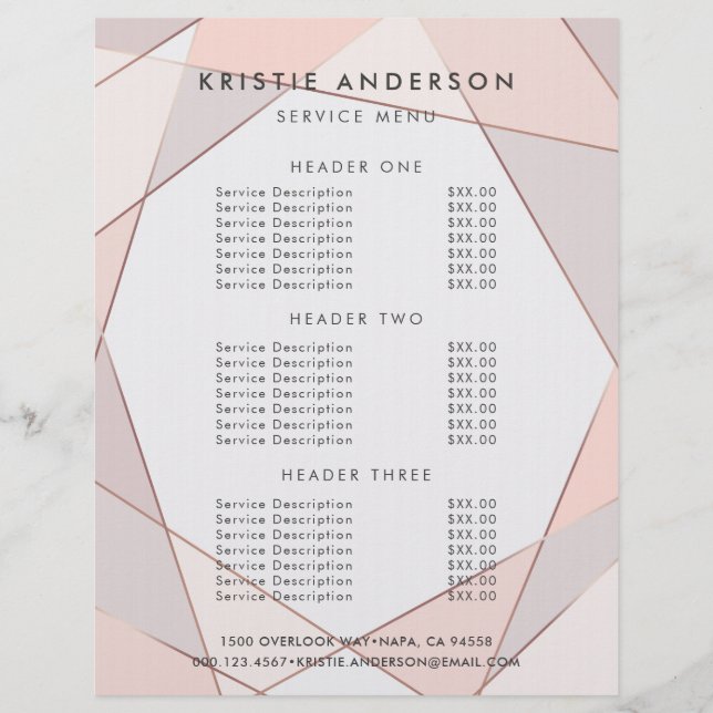 Flyer Rosa Dourado Tendência Rosa e Bege Preços e Serviç (Frente)