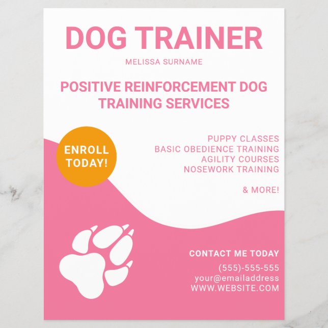 Flyer Rosa e Branco com Laranja e Pata de Cachorro - Tre (Frente)