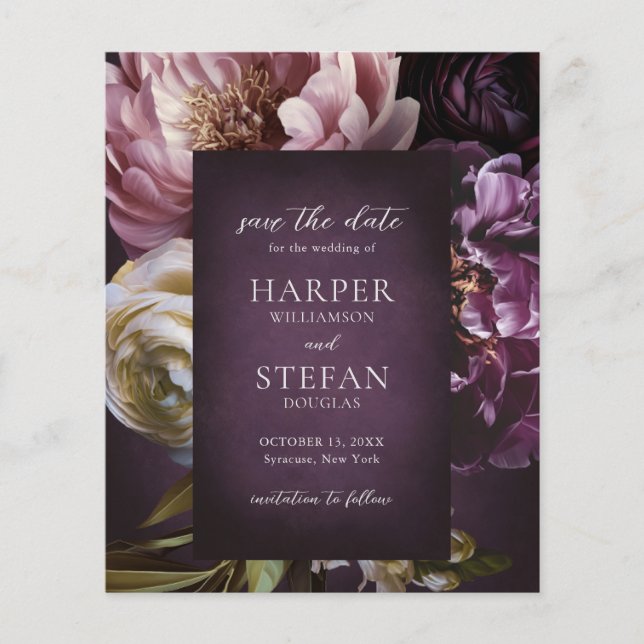Flyer Rosa Fino Casamento Floral Save the Date (Frente)