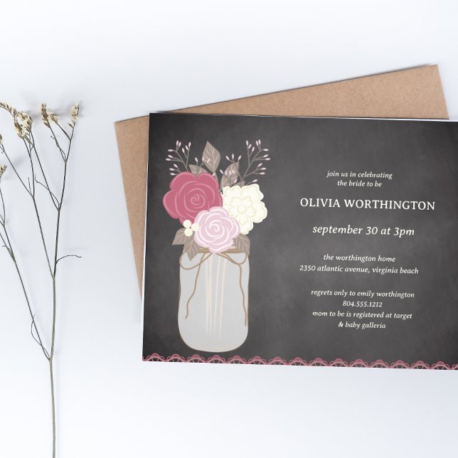 Flyer Rosa Floral Floral Mason Chá de panela (Criador carregado)