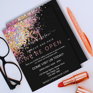 Flyer Rosa Holográfico Elegante, preto brilhante