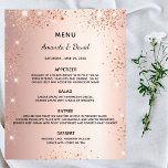 Flyer Rosa ouro-de-Casamento brilha orçamento<br><div class="desc">Por favor, note que este menu está no papel folheto e muito fino. Os envelopes não estão incluídos. Para menus mais espessos (mesmo design) visite nossa loja. Um menu de casamento elegante. Rosa dourado falso fundo metálico, decorado com poeira brilhante falsa. Modelos para seus nomes, data e menu de casamento....</div>