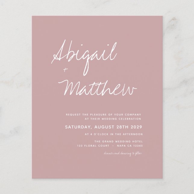 Flyer Rosa Simples de Convocação de Casamento de Orçamen (Frente)