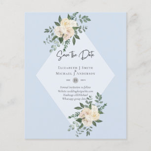 Flyer Rosas Brancas de ORÇAMENTO BAIXO SALVAM AS DATAS M