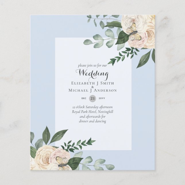 Flyer Rosas Brancas do Orçamento Convites de Casamento M (Frente)