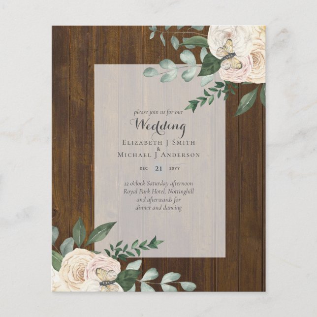 Flyer Rosas Brancas do Orçamento Convites de Casamento M (Frente)