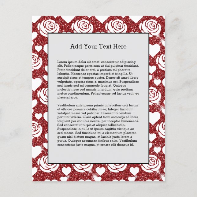Flyer Rosas Brancas Flores de Glitter Vermelho Amantes F (Frente)