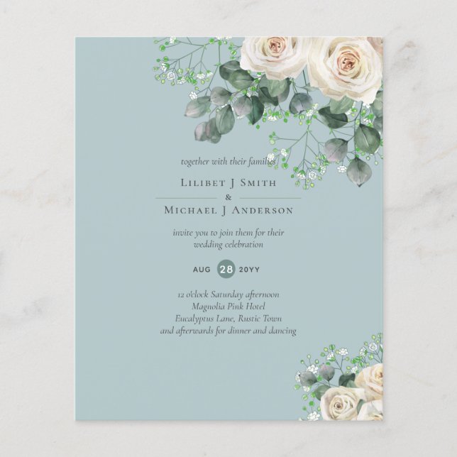 Flyer Rosas brancas Sage Eucalyptus Lemon Amarelo WEDDIN (Frente)