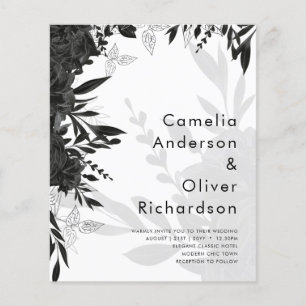 Flyer ROSAS Pretos Elegante Convite de casamento Branco