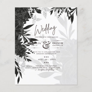 Flyer ROSAS Pretos  Elegante Convite de casamento Branco