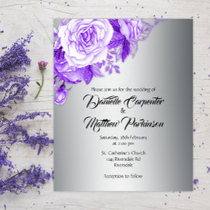 Flyer Rosas Roxos Românticos no Casamento do Orçamento P