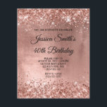 Flyer Rose Gold Shiny Glam 40th Birthday Invite<br><div class="desc">A glamorous monogrammed 40th birthday invitation for her on a budget paper flyer option (no envelopes included). Faux sparkly rose gold glitter against a coordinating faux shiny brushed metal foil graphic image. The fancy black calligraphy script style can be customized. All the sparkle and coppery shine in this modern girly...</div>