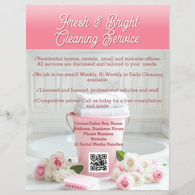 Flyer Roses Rosa QR Code Clearing Service Business (Frente)