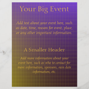 Flyer Roxo ao teste padrão Dourado