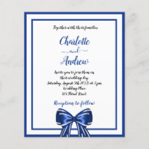 Royal blue white elegant bow wedding budget