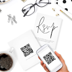 Flyer RSVP de Casamento de Script de Código QR Simples 