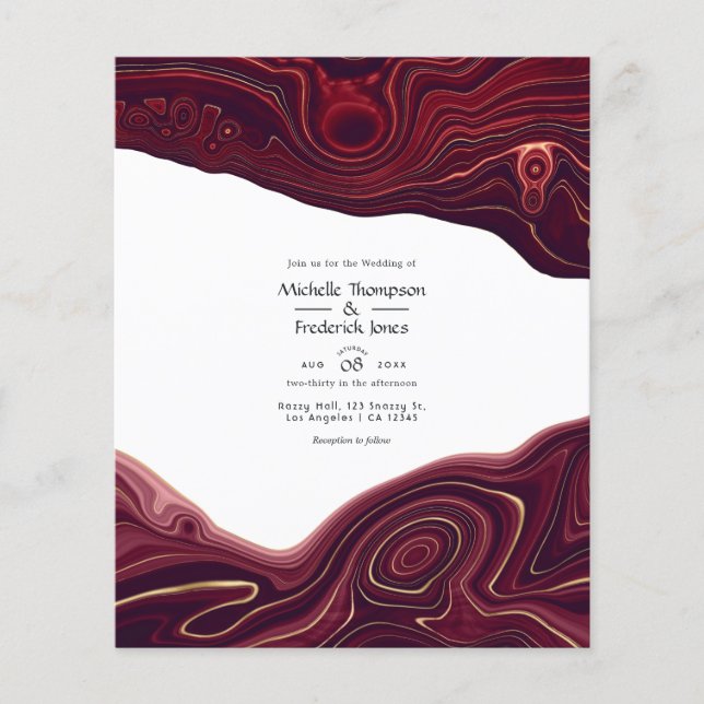 Flyer Ruby Garnet e Dourado Strata Agate Wedding (Frente)