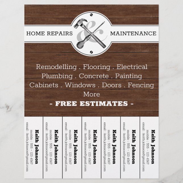 Flyer Russo Construção de Madeira Vintage Handyman (Frente)