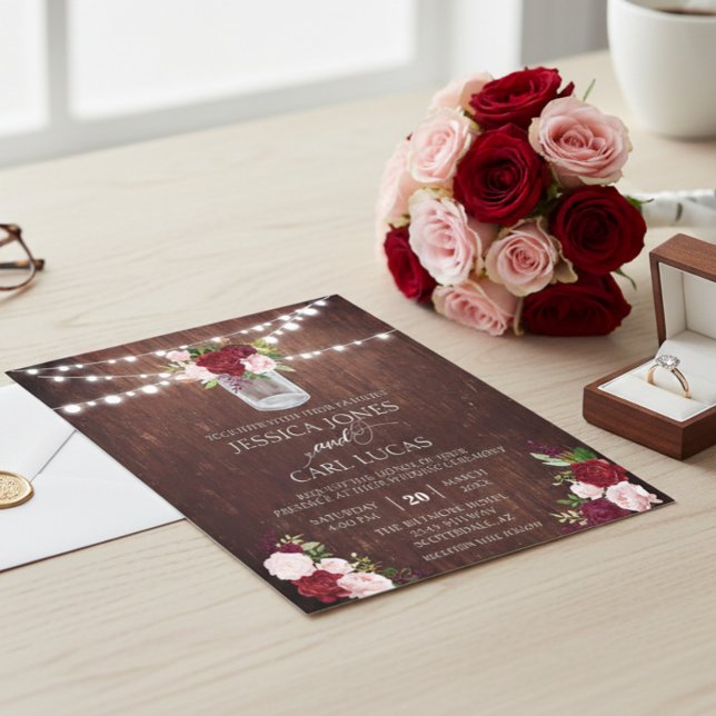 Flyer Russo Madeira Borgonha Blush Rosa Rosa Mason Jar (Criador carregado)