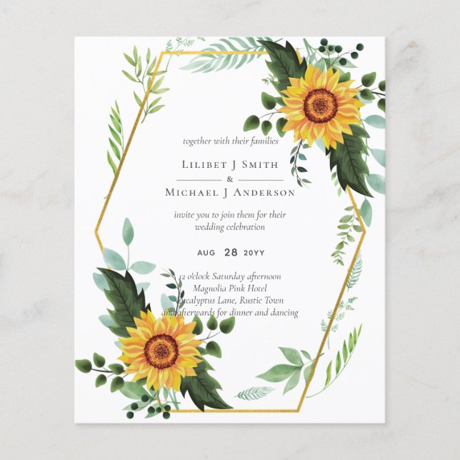 Flyer Rustic BOHO Sunflower Casamento Verde (Frente)
