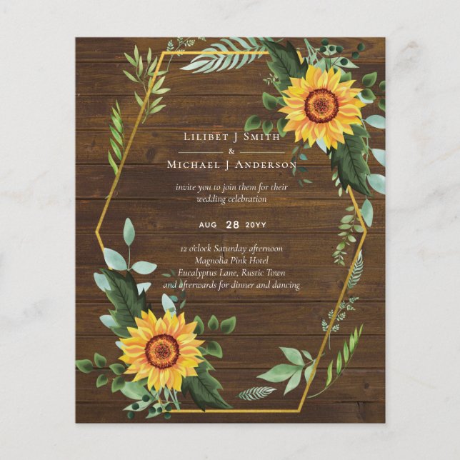 Flyer Rustic BOHO Sunflower Casamento Verde (Frente)