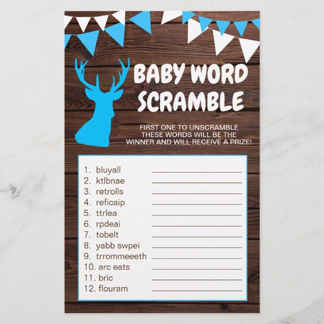 Flyer Rustic Buck Blue Boy WORD SCRAMBLE (Frente)