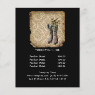 Flyer rustic damask western country cowboy