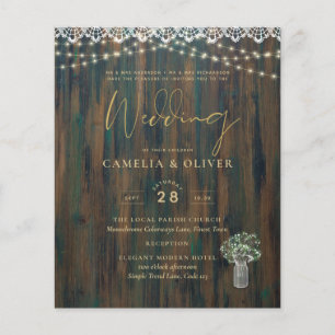 Flyer Rustic Lace Gypsophila Luzes Mason Jar Weding