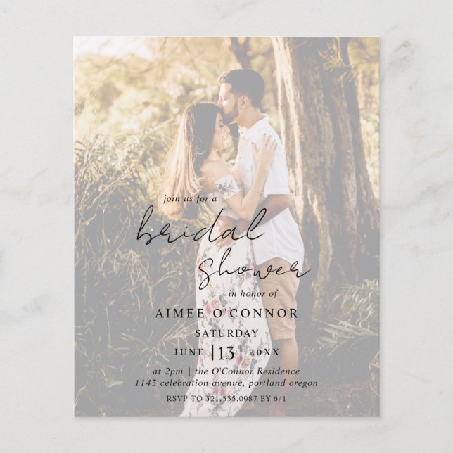 Flyer Rustic Photo Budget Bridal Shower Invitation (Frente)