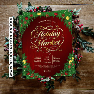 Flyer Rustic Red & Gold Christmas Holiday Market Event