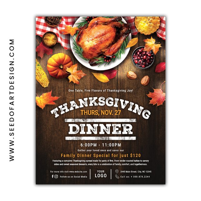 Flyer Rustic Thanksgiving Restaurant Dinner Special (Criador carregado)