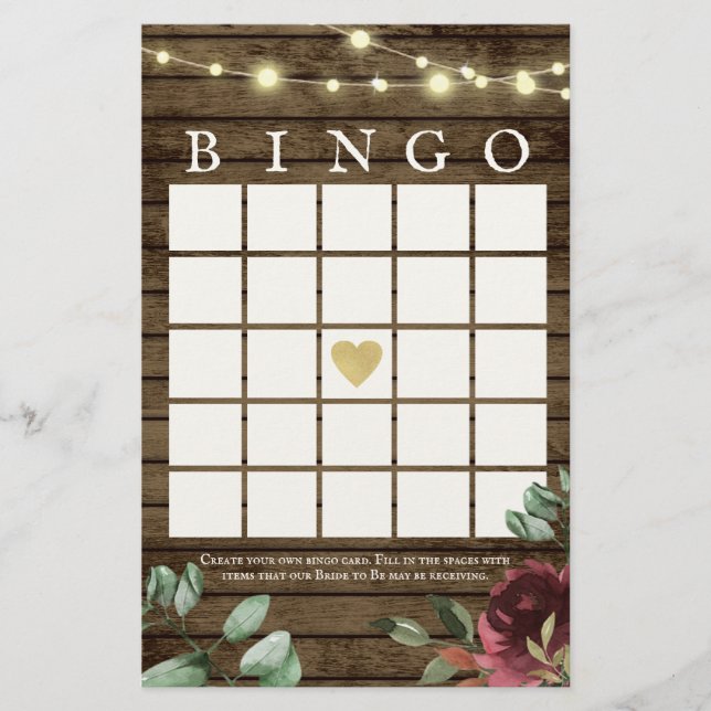 Flyer Rustic Wood and Lights Bingo Game (Frente)