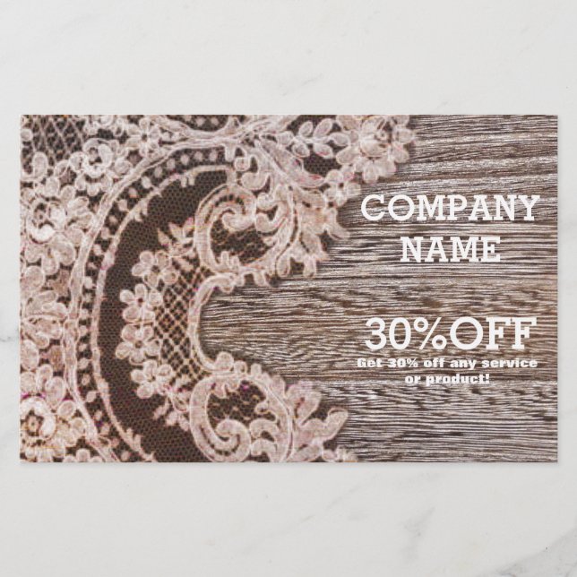 Flyer rústico vintage ocidental país chique renda madeir (Frente)