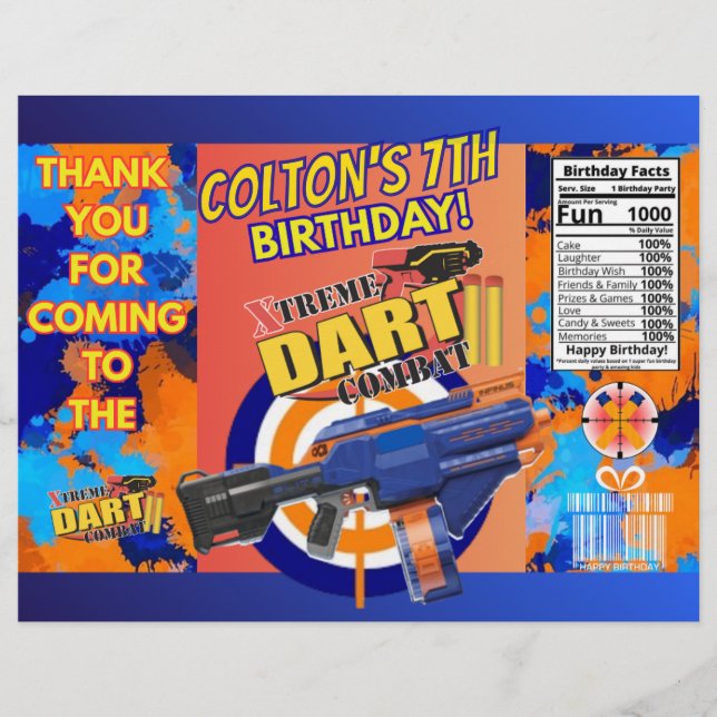 Flyer Saco de Chips de Aniversário de Batalha de Dardo! (Frente)