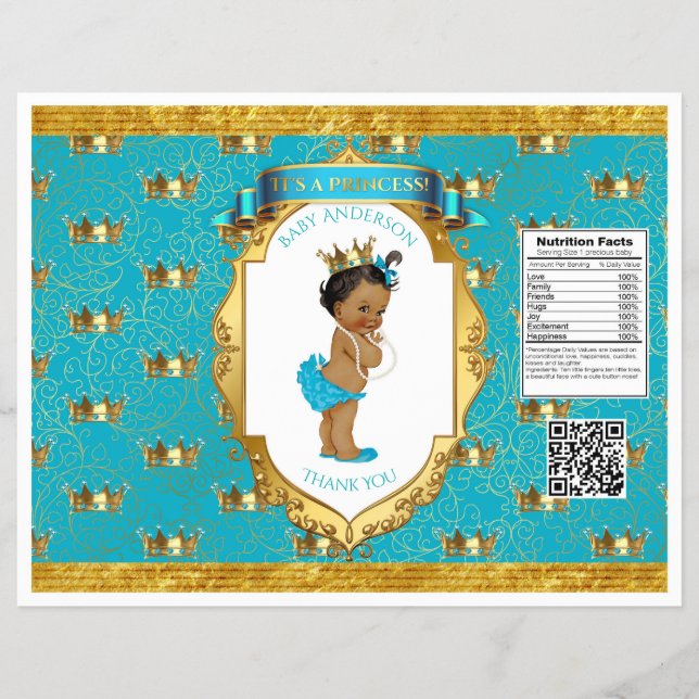 Flyer Saco de fichas dourado turquesa para menina negra  (Frente)