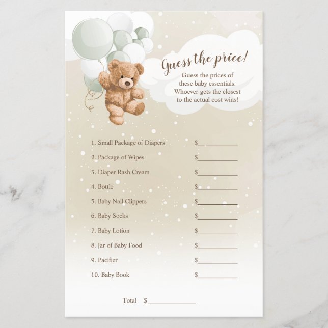 Flyer Sage Balloons Teddy Bear Adivinha O Jogo Do Preço (Frente)